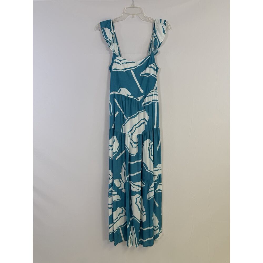 Kenny Flowers Limited Edition Tiered Maxi Dress Teal Women’s M Resort Vacation